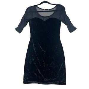 Paprika‎ Blk Velvet Bodycon Mini Dress Sheer 3/4 Mesh sleeves Size 8 Whimsigoth